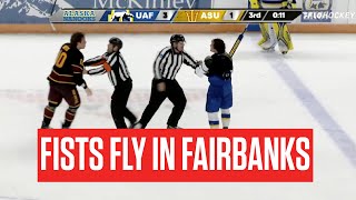 Arizona State vs Alaska Chaotic Finish Includes Multiple Goals Rare College Hockey Fight [upl. by Lohman994]