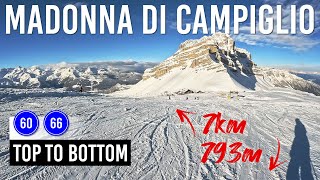 Skiing 7km Top to Bottom in Madonna di Campiglio via Pistes 60 and 66 [upl. by Airotciv]