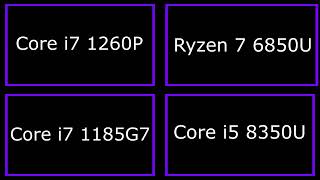 Benchmark Comparison i7 1260p i7 1185G7 Ryzen 7 6850u i5 8350u [upl. by Dunaville]