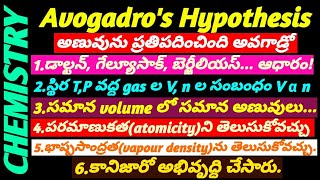 Avogadros Hypothesis అవగాడ్రో పరికల్పన Detailed Explanation In Telugu  Stoichiometry [upl. by Iat859]