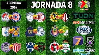 FECHAS HORARIOS Y CANALES PARA LA JORNADA 8 DE LA LIGA MX APERTURA 2024 [upl. by Ibot]