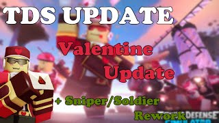 NEW TDS UPDATE VALENTINE Update Sniper and Soldier Rework  Tower Defense Simulator [upl. by Aniretak]