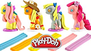 Play Doh MY LITTLE PONY Make N Style Ponies 2  Fluttershy Applejack Derpy Hooves Pinkie Pie [upl. by Anayt]