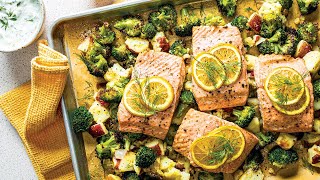 Salmon Recipe – SheetPan Salmon with Creamy LemonDill Sauce [upl. by Korry417]