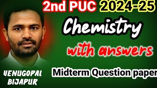 2nd PUC Chemistry midterm exam question paper with key answers Karnataka Board 202425 [upl. by Ariam]