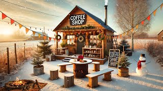 The First Snowy Day at Cozy Winter Coffee Shop Ambience w Warm Jazz Music amp Fireplace for Relaxing [upl. by Marelda173]