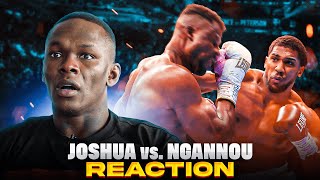 Israel Adesanya Reacts To Anthony Joshuas BRUTAL KO vs Francis Ngannou [upl. by Yttik114]