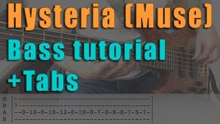 Muse  Hysteria  BASS TUTORIAL Play Along Tabs [upl. by Illom]