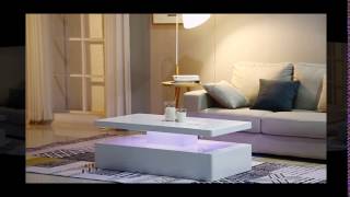 Quinton Modern Coffee Table In White High Gloss With LED lig [upl. by Farrison880]