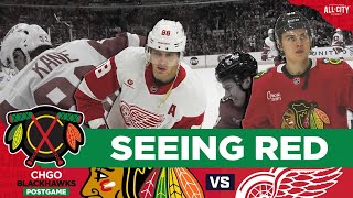 Connor Bedard Chicago Blackhawks lose vs rival Red Wings  CHGO Blackhawks POSTGAME Podcast [upl. by Watts683]