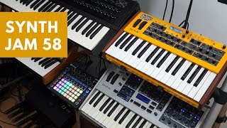 Synth Jam 58 Novation Circuit Virus Indigo Mopho Keyboard amp Yamaha DX7II [upl. by Tova]