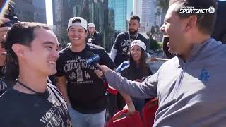 Los Angeles Dodgers Championship Parade Sportsnet LA Interviews Teoscar Ohtani Kershaw amp more [upl. by Ahseim]