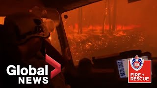 Australian firefighters capture terrifying moment truck becomes engulfed by a wildfire [upl. by Eillil380]