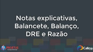 Notas explicativas Balancete Balanço DRE e Razão [upl. by Aneroc]