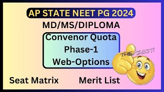 AP STATE NEET PG Convenor Quota Medical DegreeDiploma  Phase1 WebOptions neetpg2024 [upl. by Ahsurej]