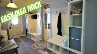 EASY IKEA HACKKALLAX Shelf UnitBuiltin Mudroom Bench and Storage [upl. by Adyht]