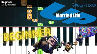 Beginner Married Life  Up  Piano Tutorial with Finger Numbers [upl. by Huntington]