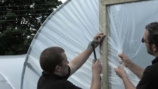 Fitting a Polytunnel Cover using Base Rails  Timber and Aluminium options  Covering a Polytunnel [upl. by Enimzaj]