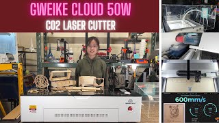 Gweike Cloud 50w CO2 laser cutter and engraver cutting plywood 12quot thick solid wood and acrylic [upl. by Airamak]