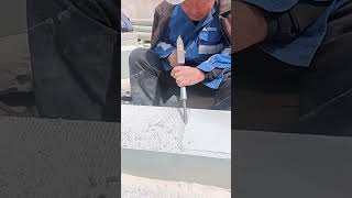 Grooves marking process on thick stone slab with hammer and chisel [upl. by Mulford]