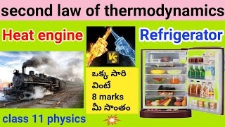 differences between heat engine and refrigerator  second law of thermodynamics  class 11  telugu [upl. by Shing]