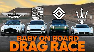 Worlds Quickest SUVs Rivian R1S vs Aston DBX 707 vs Cayenne Turbo GT — Cammisas Drag Race Replay [upl. by Zuzana773]