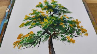 Draw yellow tree easy  Acrylic on paper [upl. by Lletnom943]