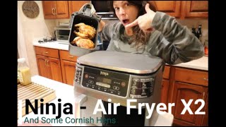 NINJA Double Air Fryer unbox and first cook with some delicious cornish game hens 🍗🧈🍗 [upl. by Nalla]