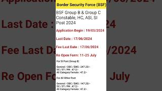 BSF Vacancy 2024  Bsf Recruitment Bharti 2024  Bsf Bharti Notification Out 2024 [upl. by Euqinom]