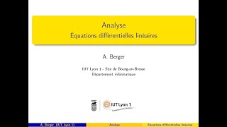 Équations différentielles EDO linéaires [upl. by Ecnahs]