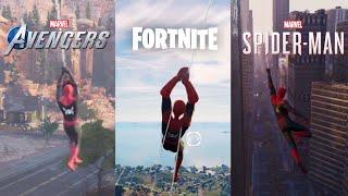 SpiderMan Swinging Comparison In FortniteMarvels Avengers Game And Marvels SpiderMan PS5 [upl. by Solenne742]