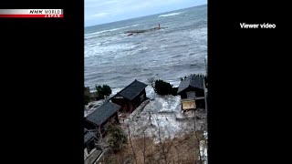 Japan earthquake Video footage of tsunami on January 1ーNHK WORLDJAPAN NEWS [upl. by Anhavas]