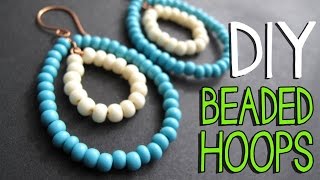 DIY Beaded Wire Hoop Earrings Tutorial  Jewelry Making Tutorial [upl. by Lida]