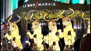 Christmas in Paris 2023  Spectacular Christmas Innaguration Le BHV Marais  4K HDR 60 fps [upl. by Einahpet]