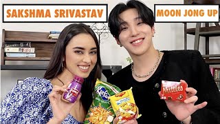 KPop Idol Moon Jong Up tries Indian snacks with Sakshma Srivastav  Indian Interview [upl. by Aileve6]