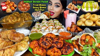 Eating Spicy Fried Tandoori Chicken Gravy MomosChaap RollDahi Masala Puri ASMR eating Mukbang [upl. by Skelton397]