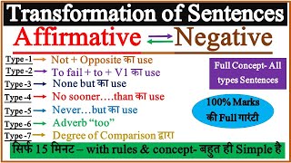 Transformation of Sentences  Interchange of Affirmative and Negative Sentences in English Grammar [upl. by Akenahs241]