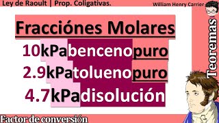 Calcular las 𝑭𝒓𝒂𝒄𝒄𝒊ó𝒏𝒆𝒔 𝑴𝒐𝒍𝒂𝒓𝒆𝒔 con 10 kPa benceno puro 29 kPa tolueno puro 47 kPa solución [upl. by Sipple]