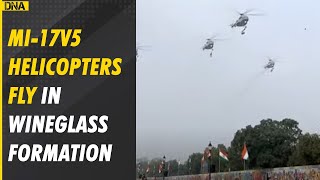 Republic Day 2022 Mi17V5 helicopters flying in a wineglass formation [upl. by Woodie]