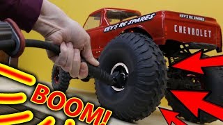 BOOM Inflatable RC Tires VS 100psi HPI Wheely King amp Traxxas TRX4 Freestyle  BLOWOUT [upl. by Lindemann]