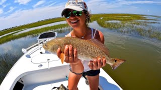 GALVESTON back lakes holding summertime REDFISH  GALVESTON FISHING [upl. by Oijres]