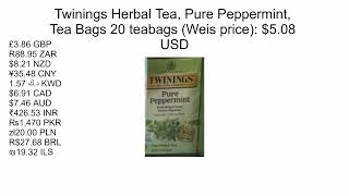 Twinings Herbal Tea Pure Peppermint 20 teabags from Weis in 13 currencies 508 USD [upl. by Flodur]