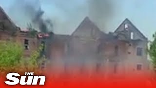 Russian shelling hits Donetsk village in Ukraine [upl. by Noryahs490]