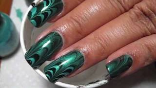 Teal amp Black Water Marble Nail Art Tutorial [upl. by Iong]