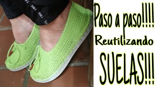 Zapatos Tejidos REUTILIZANDO suelas Tips para un acabado perfecto 71zapatostejidos crochet [upl. by Silsby97]