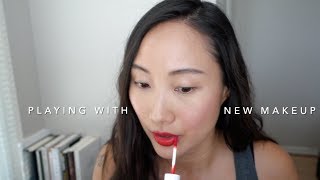 playing with new makeup Ere Perez Bite Beauty Glossier [upl. by Airun]