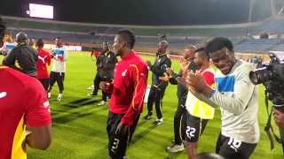 Ghana players sing before their World Cup playoff against Egypt in Cairo [upl. by Azelea]