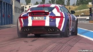 Jaguar FType V8 R Coupé Takeoffs Burnouts [upl. by Llewxam]