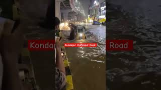 Hyderabad Rain Scenes kondapur hyderabadcity rain evening traffic telangana mainroad flood [upl. by Brooking]