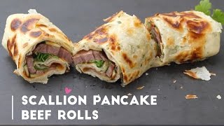 Taiwanese Scallion Pancake Beef Rolls 牛肉捲餅  Appetizer Recipe [upl. by Gunning11]